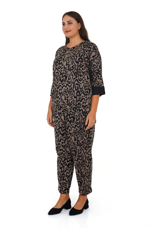 DARKWIN - B2167 DARKWIN BLUZ-PANTOLON SIYAH-VIZON (1)