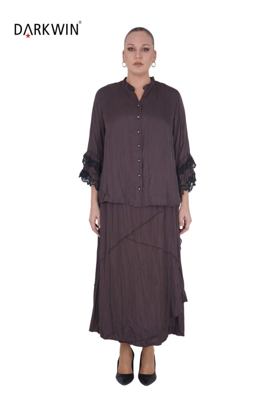 DARKWIN - B3856 DARKWIN BLUZ-ETEK KAHVE